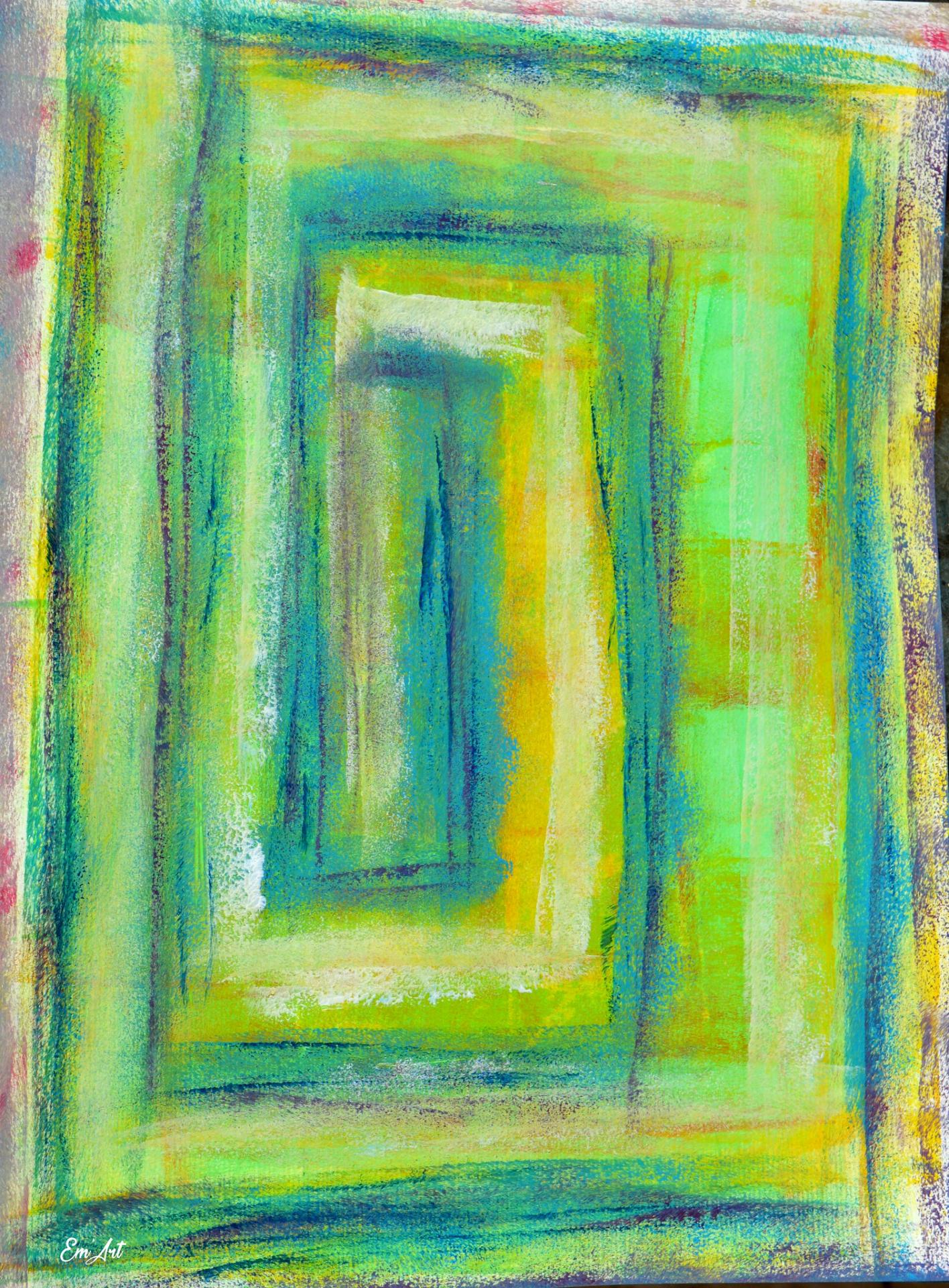 Aperture, abstract green surreal acrylic painting by Emmanuelle Baudry