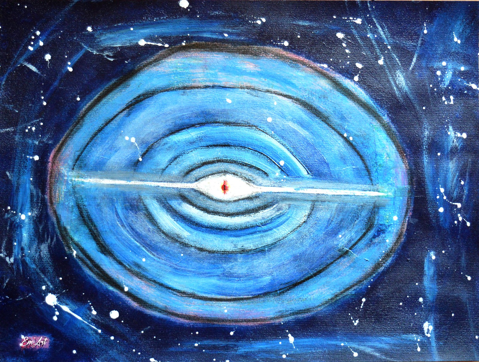 God's Eye, surreal galactic painting on paper by Emmanuelle Baudry