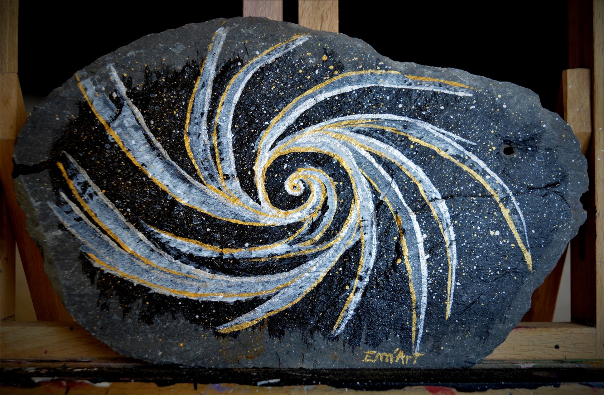 Adexhya - cosmic painting on shale tile by Emmanuelle Baudry