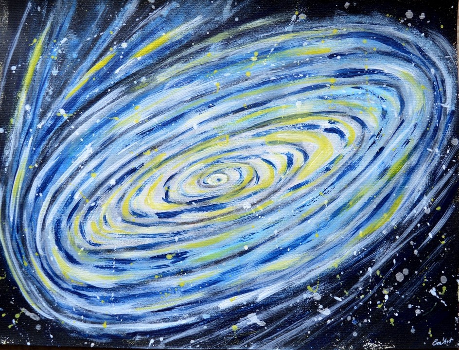 Into the Infinity, cosmic acrylic painting on paper by Emmanuelle Baudry
