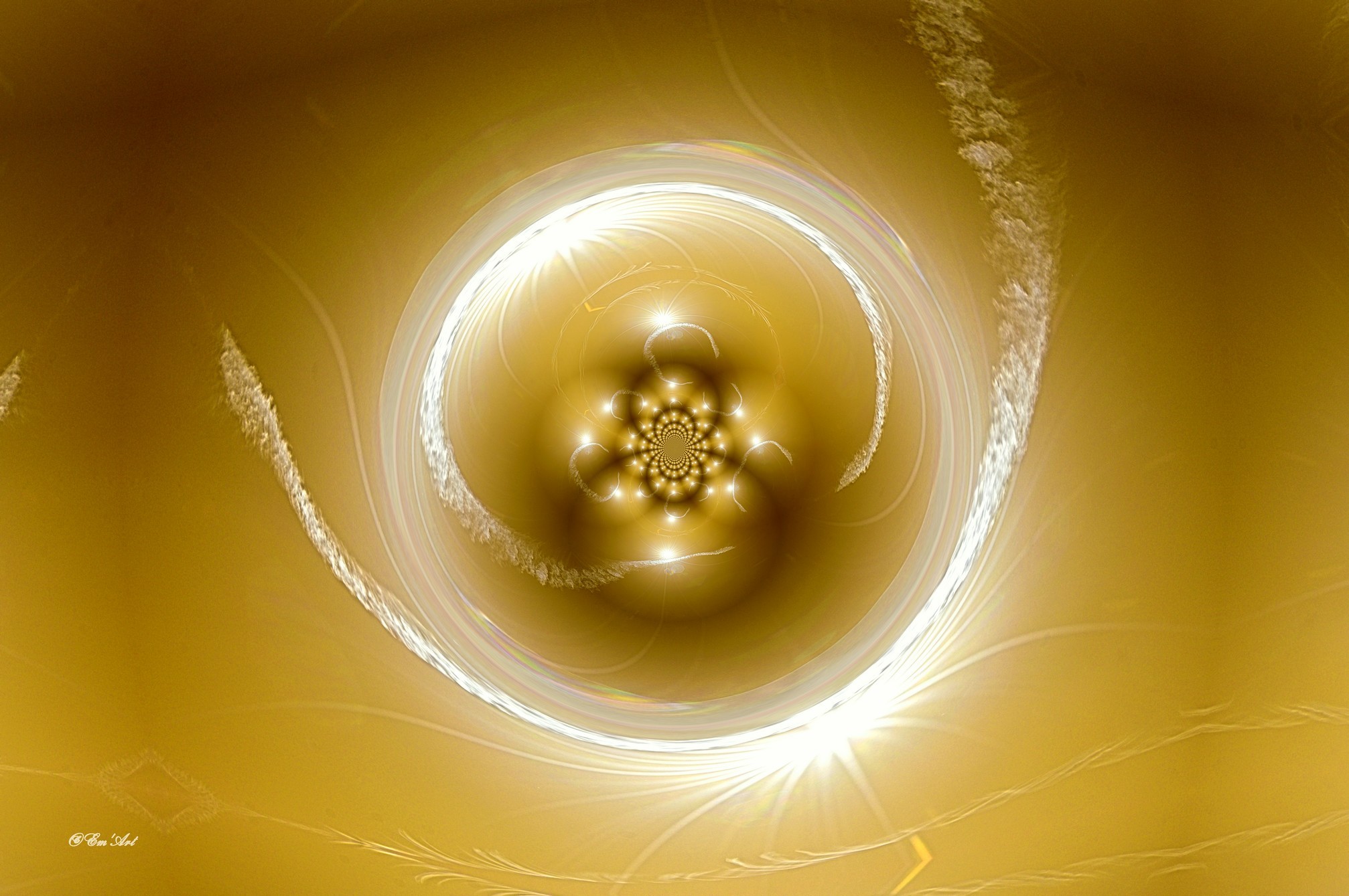 Sphère des Possibles II, photographie surréaliste dorée par Emmanuelle Baudry