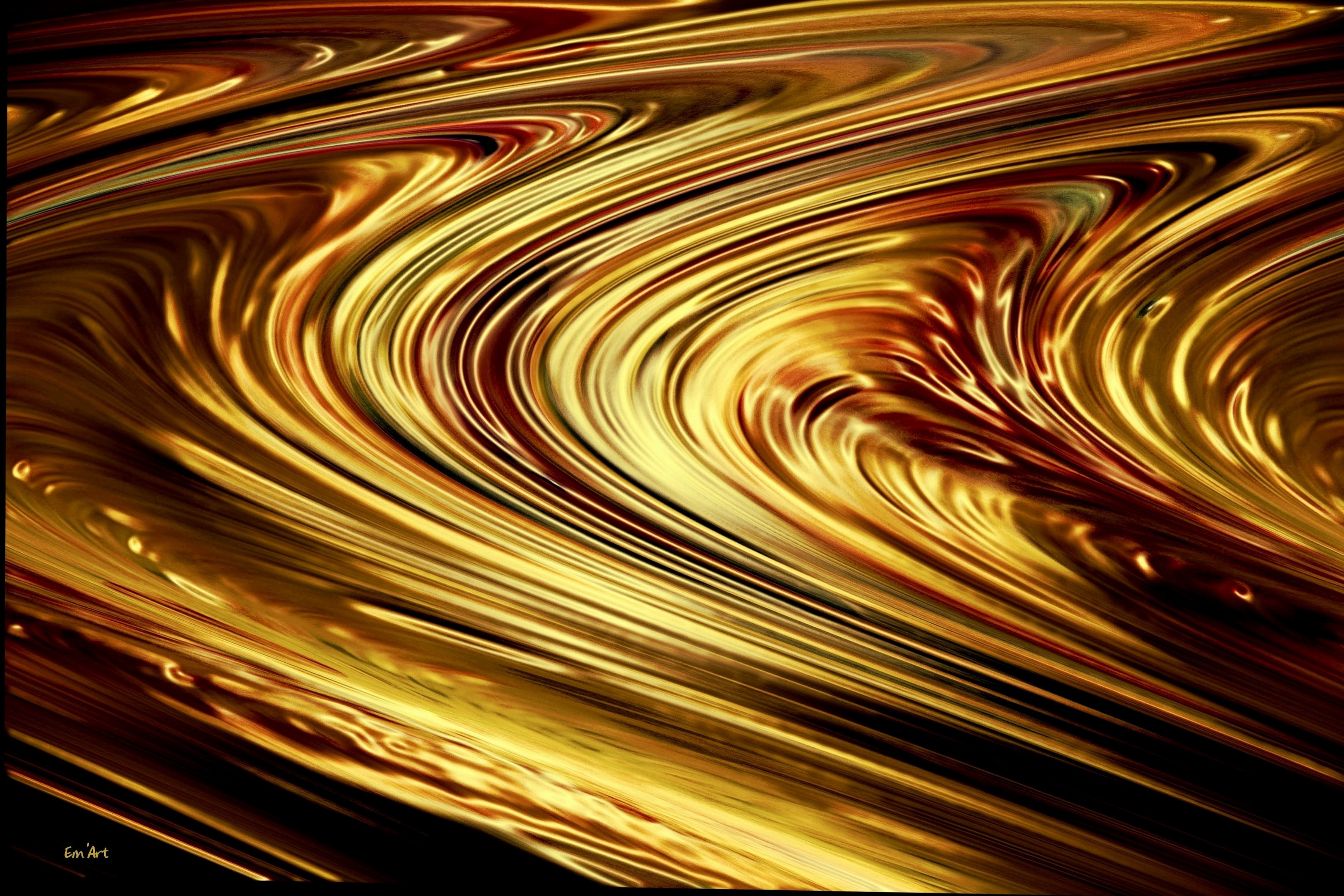 Flots d'Or, photographie composite abstraite dorée sur toile par Emmanuelle Baudry