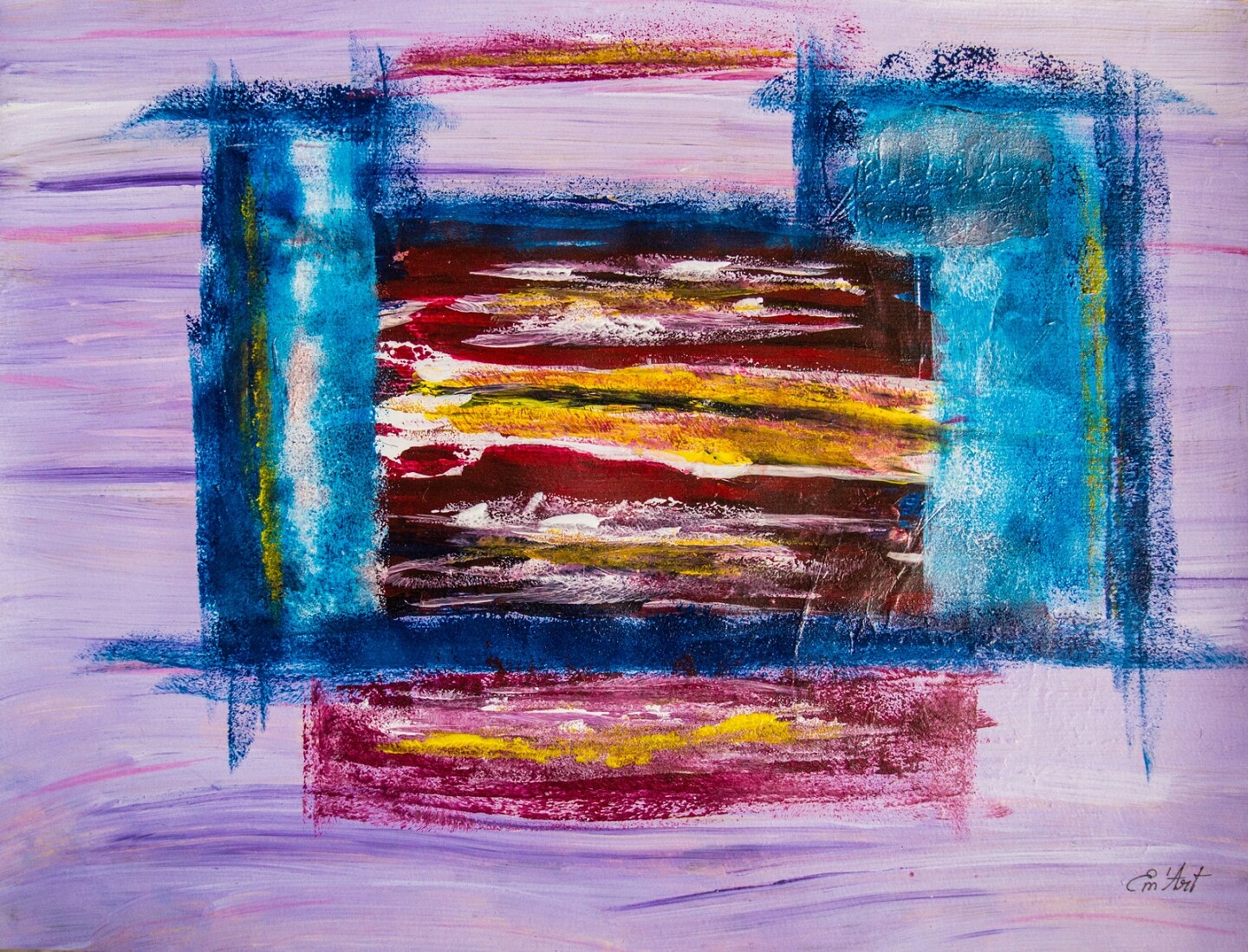 Lâcher Prise, acrylique abstraite multicolor sur papier par Emmanuelle Baudry