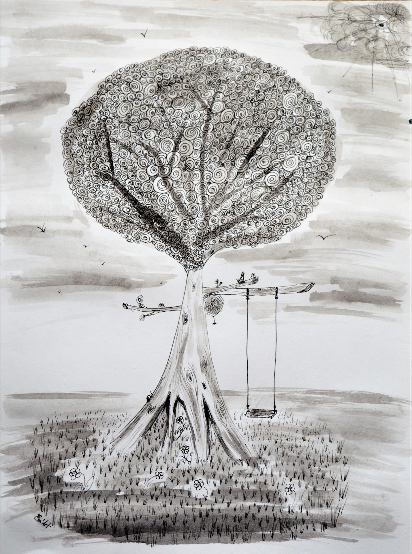 Little Nature, india ink drawing on paper by Emmanuelle Baudry