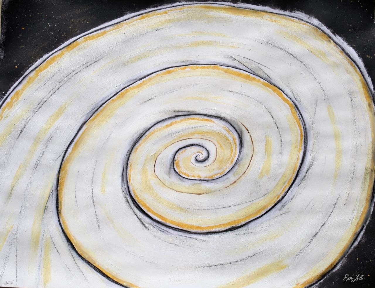Suis-Moi, peinture mixte cosmique sur papier par Emmanuelle Baudry