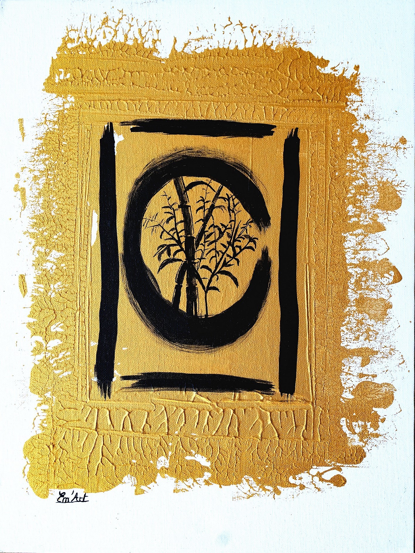 Bamboo Sumi-e, mixed painting by Emmanuelle Baudry