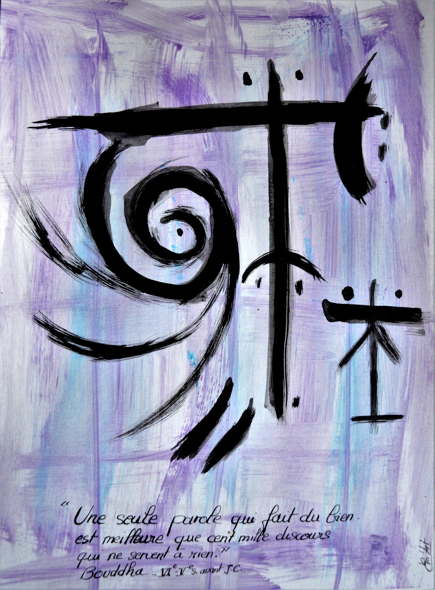 Buddha's Words, mixed painting by Emmanuelle Baudry