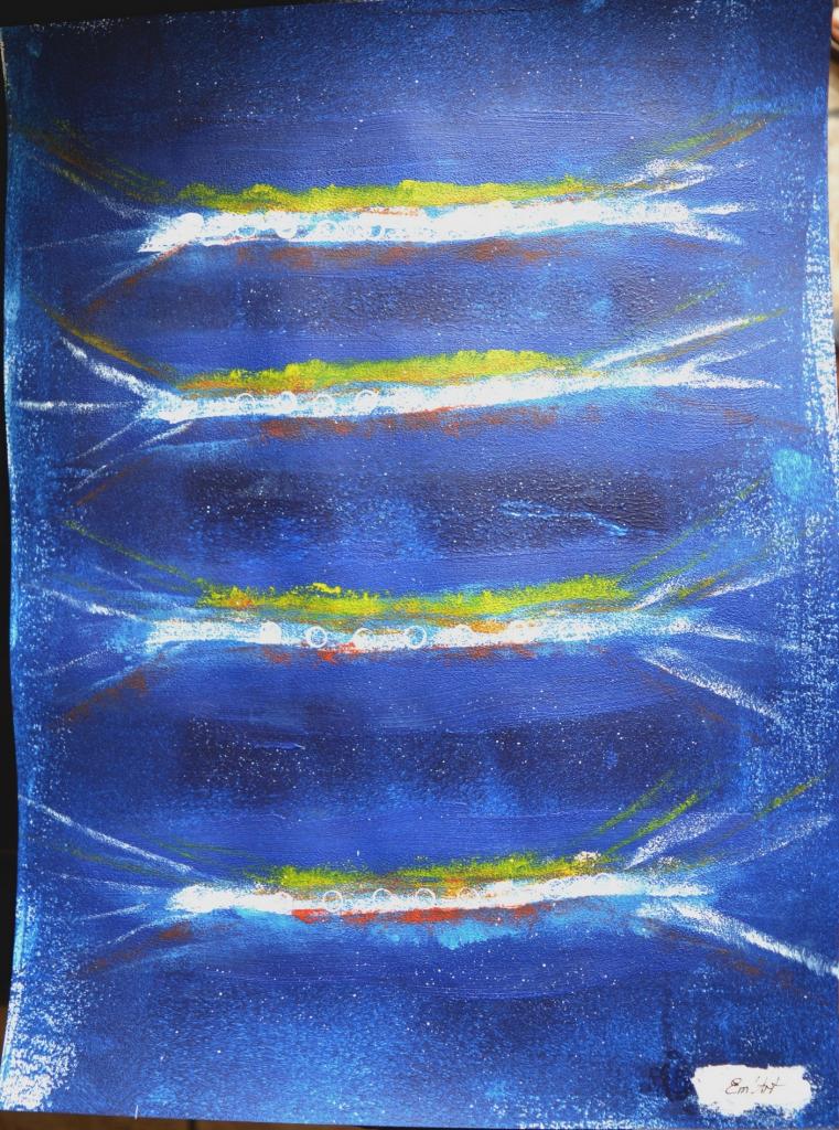 visitors, abstract acrylic painting on paper by Emmanuelle Baudry
